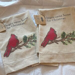 Mud Pie Christmas Cardinal Towels - Red and Green set of 2